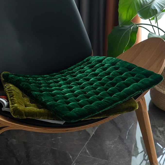 vctops Luxury Velvet Square Chair Pad Thin Soft and Comfy Chair Cushion Tufted Indoor Seat Cushion Pillow Tatami (Dark Green,17"x17")
