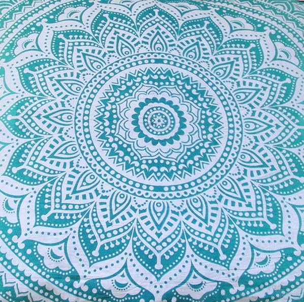 ICC Large Square Floor Pillow Cover Hippie Ottoman Pouf Cover Daybed Cotton Mandala Cushion Cover with Heavy Duty Zipper Seating Ottoman Poufs Dog-Pets Bed (Green Ombre, 35" Square)