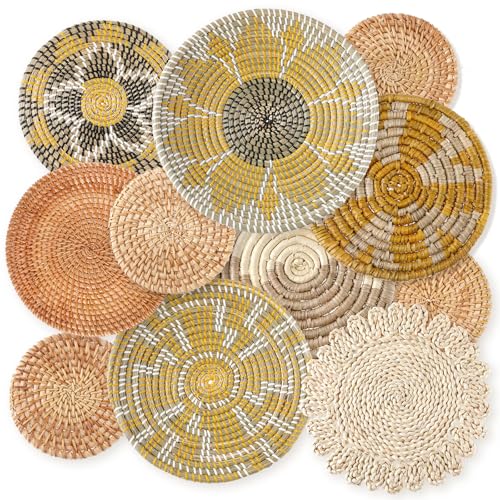 Tatuo 11 Pcs Boho Wall Basket Decor Bulrush Woven Wall Hanging Art Round Farmhouse Rustic Handmade Wicker for Summer Home, Bedroom, Living Room, Kitchen Decorations, Multi Sizes(Lively) - style: Lively