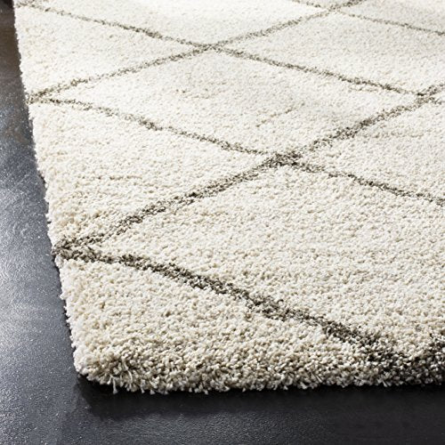 SAFAVIEH Hudson Shag Collection Accent Rug - 2' x 3', Ivory & Grey, Modern Trellis Design, Non-Shedding & Easy Care, 2-inch Thick Ideal for High Traffic Areas in Foyer, Living Room, Bedroom (SGH281A) - color: Ivory/Grey, size: 2' x 3' (Rectangular)