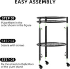 2 Tier Rolling Plant Stand with Wheels, Mid Century Modern Metal Stand for Planters, 2 Sizes 9 Inch & 11 Inch, Indoor Outdoor Movable Flower Pot Holder for Decor Home Garden Patio Load Bearing 165 LB 2 Pack Black