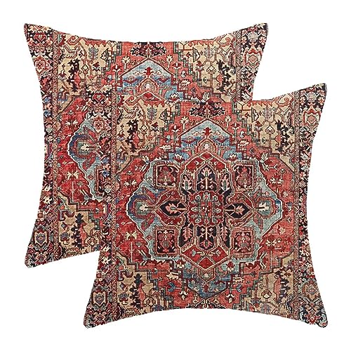 AEIOAE Boho Pillow Covers 18x18 Set of 2 Red Boho Vintage Style Decorative Throw Pillow Outdoor Linen Square Farmhouse Decor Retro Cushion Cover for Home Couch Sofa - color: Boho 22, size: 18" x 18" (Pack of 1)