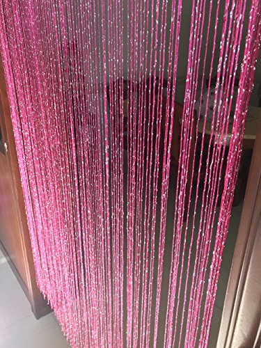 1x2 M Door String Curtain Rare Flat Thread Fringe Panel Room Divider Cute Strip Tassel for Wedding Coffee House Restaurant Parts - color: Rose Red