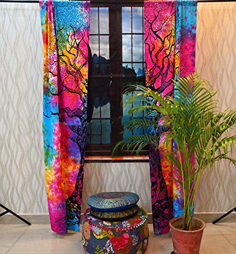 Indian Mandala Window Door Curtains Tree of Life Handmade Living Room Door Curtains Boho Tapestry Hippie Wall Drapes Wall Valances Window Blackout Cotton Wall Hanging 82 X 52 Inch - color: Multi Color, size: 52"W x 82"L (Pack of 1)
