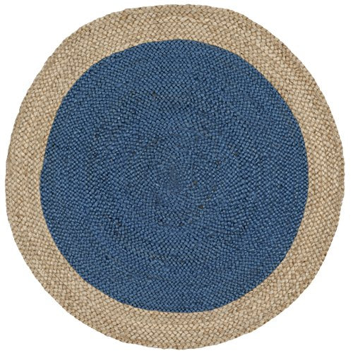 SAFAVIEH Area Rug 3' Round - Natural Fiber Collection - Royal Blue & Natural Brown, Handmade Jute, Braided Border Design (NF801D) - color: Royal Blue/Natural, size: 3' (Round)