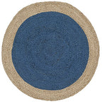 SAFAVIEH Area Rug 3' Round - Natural Fiber Collection - Royal Blue & Natural Brown, Handmade Jute, Braided Border Design (NF801D) - color: Royal Blue/Natural, size: 3' (Round)