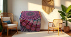 CRAFT KALA Indian Square Patchwork Traditional Pouf Cover Indian Living Room Poufs Cover Decorative Designer Ottoman Home Living Footstool Chair Cover Ottoman Decor 22X22X14 inches, Pink Mirchi