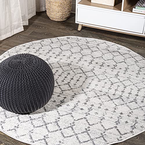 JONATHAN Y Boho Vintage Diamond Cream/Gray Round Area Rug 3 ft, Moroccan Hype for Living Room, Bedroom, Kitchen, Office, Easy-Cleaning, High Traffic, Pet-Friendly, Non-Shedding (MOH101B-3R) - color: Cream/Gray, size: 3' (Round)