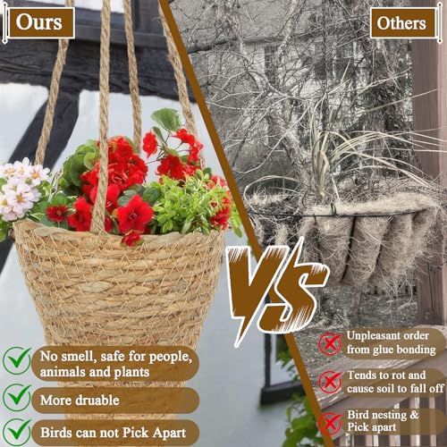 CITYES 2 Pcs Hanging Basket for Wall Conical Hanging Wicker Basket with Hemp Rope Handmade Wall Planter for Garden Home Flowers Planters Boho Decor Front Door Porch Entryway (Flowers Not Included)