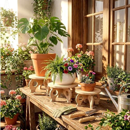 Threehoney 3 Pcs Plant Stand Indoor 8/9/11" Round Wood Plant Stands Outdoor Round Risers Decorative Wooden Stool for Flowers Pedestal Board Holder for Rustic Balcony Garden Decor(Light Wood,Low) - color: Light Wood