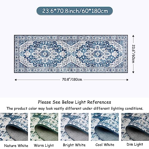 Moynesa Ultra-Thin Washable Runner Rug - 2x6 Blue Laundry Room Rug Washable Kitchen Runners Bathroom Carpet Runner, Oriental Printed Pet Friendly Hallway Runners for Bedroom Entrance Entryway RV - color: Blue, size: 2' x 6'