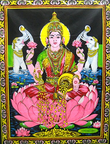 Goddess religious batik Lakshmi Cotton Wall Hanging Painting : Size 43"x30" Inches - color: Lakshmi