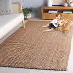 SAFAVIEH Natural Fiber Collection Area Rug - 6' Square, Natural, Handmade Jute, Ideal for The Living Room, Bedroom, Dining Room (NF402A-6SQ) - size: 6' x 6' (Square)