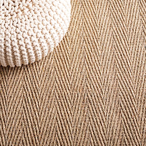 SAFAVIEH Area Rug 2x3 - Natural Fiber Collection - Natural & Brown, Seagrass, Herringbone Pattern with Border (NF115B) - color: Natural/Brown, size: 2' x 3' (Rectangular)