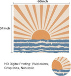 Atrippy Boho Hippie Sun Wall Tapestry for Bedroom Aesthetic, Bohemian Retro 70s Tapestries Hanging, Vintage Indian Sunset Sea Wave Art Poster for Living Room Dorm Decor (51" X 60")
