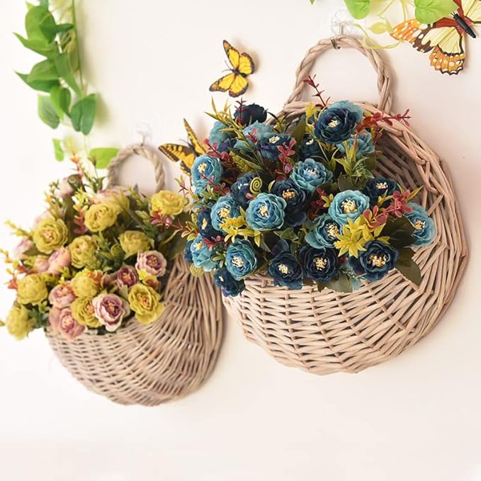 Elsjoy Hanging Wicker Woven Basket for Plants, Decorative Wall Hanging Rattan Basket Flower Planter Baskets for Home, Garden (𝐏𝐥𝐚𝐧𝐭 𝐍𝐨𝐭 𝐈𝐧𝐜𝐥𝐮𝐝𝐞𝐝)