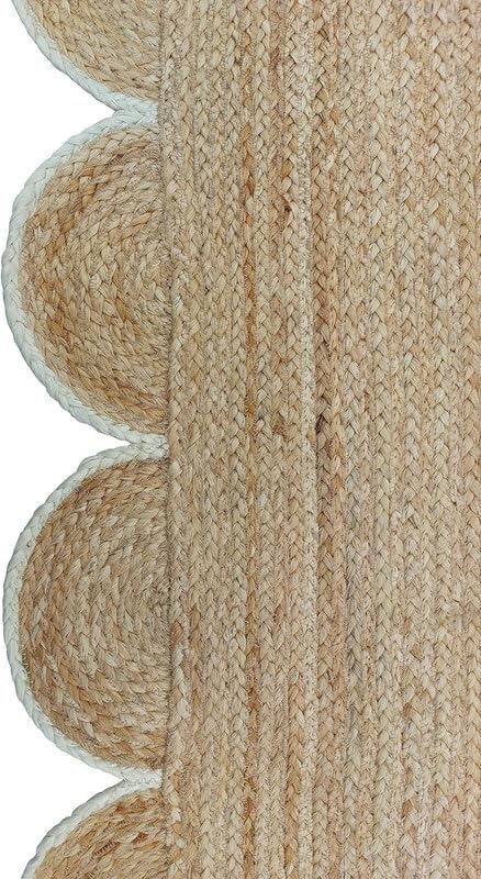 Weaving Cottage Scalloped Natural Jute Area Rug | Beige & White, 2X3 FT Handwoven Jute Doormat | Eco-Friendly, Durable, and Stylish | Perfect for Living Room, Bedroom, and Entryway