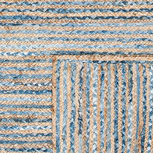 SAFAVIEH Cape Cod Collection Area Rug - 7' Round, Natural & Blue, Handmade Flat Weave Jute, Ideal for High Traffic Areas in Living Room, Bedroom (CAP250A) - size: 7' (Round)