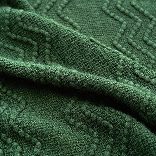 MIULEE Dark Green Knitted Throw Blanket for Couch Boho Textured Cozy Woven Blanket with Tassels for Sofa Chair Bed Living Room Acrylic Wave Pattern 50"x60" - color: Dark Green, size: 50" x 60"