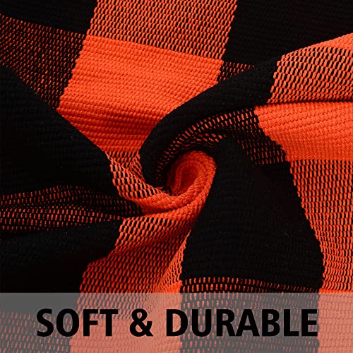 Ckorzen Fall Plaid Rug 28" x 43", Orange and Black Buffalo Check Front Porch Outdoor Layered Doormat, Cotton Hand-Woven Washable Rug for Halloween Thanksgiving Autumn Decor - color: Orange & Black, size: 2'4" x 3'7" (Rectangular)