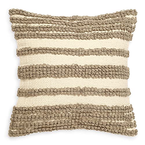 · REDEARTH · Boho Textured Throw Pillow Cushion Covers - Woven Tufted Decorative Farmhouse Cases Set for Couch - Sofa - Farmhouse - Chair - Dining - Patio - 100% Cotton (18x18 ; Natural) Pack of 2 - color: Linear Obsession Natural, size: 18" x 18" (Pack o