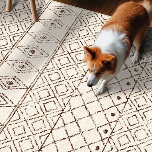 2x5 Rug Runner Boho Geometric: Washable Hallway Moroccan Runners - Non Slip Low Pile Soft Pets Friendly Rugs for Kitchen Bathroom Bedroom Entryway Laundry 2x5 Geo Beige - color: Geo Beige, size: 2' x 5' (Rectangular)