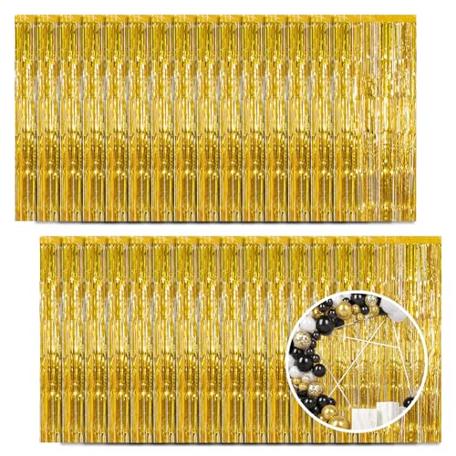 30 Pack Gold Foil Fringe Curtain Backdrop, 3.3x8.2 Feet Metallic Tinsel Streamer Curtains Photo Booth Props for Birthday/Wedding/Graduation/Baby Shower/Christmas/New Year/Disco Party Decorations - color: Gold