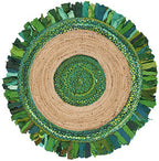 SAFAVIEH Cape Cod Collection 4' Round Green / Natural CAP701Y Handmade Boho Fringe Jute & Cotton Area Rug - color: Green/Natural, size: 4' (Round)