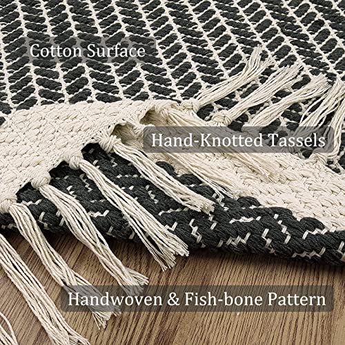 Lahome Belle Boho Bathroom Runner Rug, 2x5 Laundry Room Washable Rugs for Entryway Cotton Grey Area Mat with Tassels, Farmhouse Throw Mats Non Shedding Carpet Runner for Hallway Door - color: Grey, size: 2' x 5' (Runner)