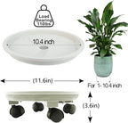10 Inch Plant Caddy with Wheels & Water Container, 10.4" Round Plant Tray with Water Drawer, Rolling Planter Stand, for Indoor Outdoor, Bearing 110 Lbs, 2 Pack