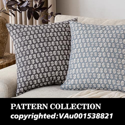 Foindtower Set of 2 Decorative Neutral Floral Print Throw Pillow Covers Vintage Accent Farmhouse Cushion Covers Boho Home Decor for Sofa Couch Chair Bedroom Living Room,18×18 Inch,Black - color: Black Sand, size: 18" x 18" (Pack of 2)