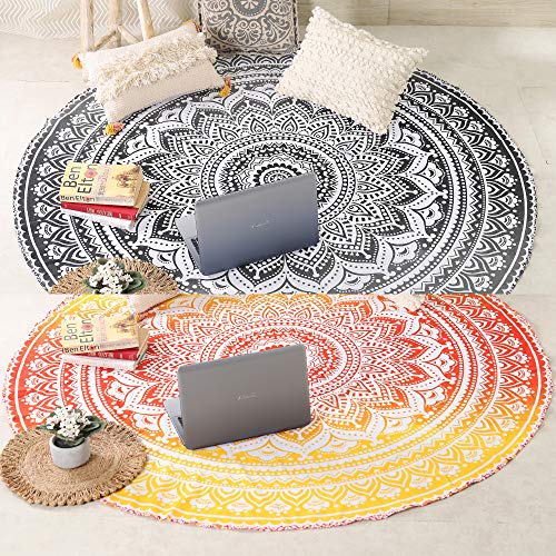 Popular Handicrafts Round Tapestry Wall Hanging Ombre Hippie Mandala Bohemian Hippy Intricate Indian Tapestries Tablecloth 68 Inches (173cm) Black Grey & Yellow - color: Black Grey and Yellow