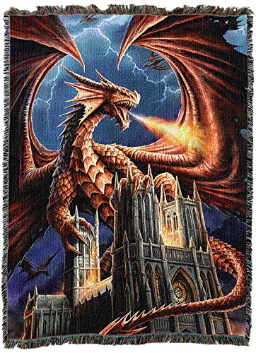 Pure Country Weavers Dragon Fury Woven Blanket by Anne Stokes - Fantasy Gift Cotton Tapestry Throw - Made in The USA - 72" x 54" - color: Fury, size: 72" x 54"