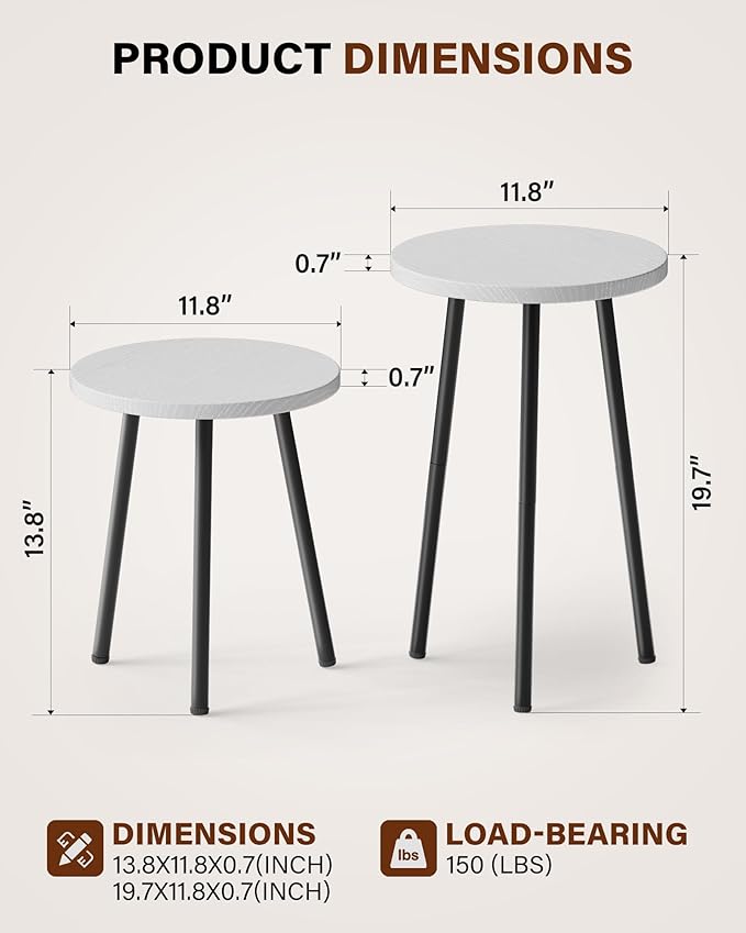 Plant Stand Indoor Tall: Corner Wood Plant Stand 2 Pack Mid Century Modern Decor - Small Round Plant Table for Indoor Plants - Outdoor Plant Holder for Patio Living Room Bathroom Office (White)