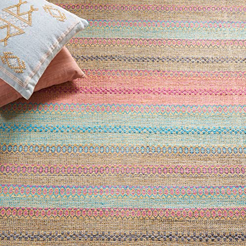SAFAVIEH Montauk Collection Accent Rug - 3' x 5', Blue & Pink, Handmade Flat Weave Boho Stripe Cotton, Ideal for High Traffic Areas in Entryway, Living Room, Bedroom (MTK851U) - color: Blue/Pink, size: 3' x 5' (Rectangular)