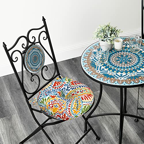 LVTXIII Outdoor Bistro Chair Cushions, 15"x15"x4" Round Patio Chair Cushions, All Weather Tufted Seat Cushions for Patio Furniture Use, Set of 2, A Paisley Ummi Multi - color: A Paisley Ummi Multi