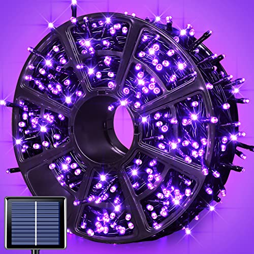 JMEXSUSS 600LED Purple Solar Halloween Lights, 206.7ft Solar String Lights Outdoor Waterproof, 8 Modes Purple Christmas Lights for Outside Yard Patio Tree Garden Xmas Halloween Decor - color: Purple, size: 600LED*1