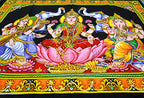 Lakshmi Ganesha Saraswati Batik Cotton Wall Hanging Sequins Painting : Size 43"x30" Inches - color: Lakshmi Ganesha Saraswati - Diwali Pujan