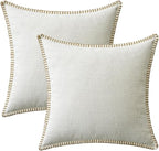 MIULEE Pack of 2 Christmas Pillow Covers 16x16 Inch Pure White Farmhouse Decorative Throw Pillow Covers with Stitched Edge Soft Chenille Solid Dyed Couch Pillow Covers for Sofa Bed Living Room