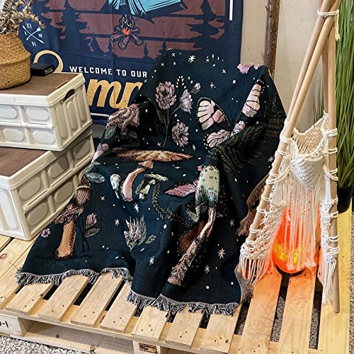 Mushroom Butterfly Throw Blanket Moon Hippie Tapestry Double-Sided Reversible Slipcover Home Decor Cotton Soft Blankets and Throws for Couch Bed Chair Recliner Cover 51"×63" - color: Moonlit Butterfly, size: 51"x63"
