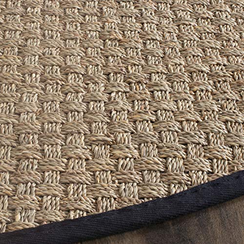SAFAVIEH Area Rug 8' Round - Natural Fiber Collection - Large - Natural & Black, Seagrass, Basketweave Pattern with Border (NF114C) - color: Natural/Black, size: 8' (Round)