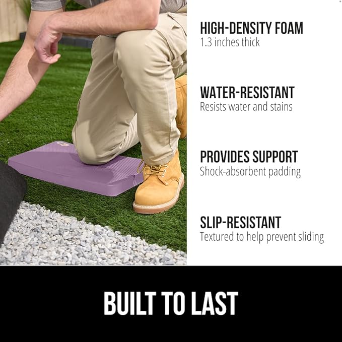 GORILLA GRIP Extra Thick Patent Pending Supportive Foam Kneeling Pad, 2 PK, Large Cushion Knee Pads for Gardening, Baby Bath, Dirt and Water Resistant, Workout and Garden Supplies, 17.5x11 Purple