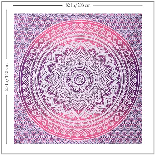 THE ART BOX Pink White Tapestry Mandala Wall Hanging, Cotton Beach Throw Blanket, Boho Decor Bohemian Bedding, Twin Bedspread 55x82 Inches - color: Pink and White, size: 55"L x 82"W