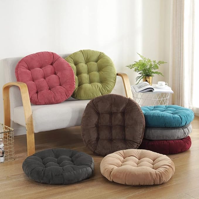 Sexysamba Round Floor Seat Pillows Cushions 22" x 22", Soft Thicken Yoga Meditation Cushion Pouf Tufted Corduroy Tatami Floor Pillow Reading Cushion Chair Pad Casual Seating for Adults & Kids, Coffee
