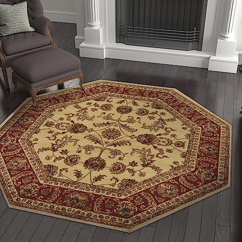 6ft Octagon Indoor Area Rug for Living Room, Dining Room, Bedroom, Entryway | Alfombras para Salas | Traditional, Oriental | Ivory 5'3'' Octagon - color: Ivory - Sariya, size: 5'3" x 5'3" (Rectangular)