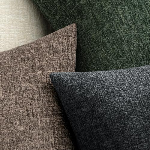 MIULEE Decorative Throw Pillow Covers 18x18 Pack of 2 Taupe Couch Pillow Covers Soft Cozy Textured Chenille Pillowcases for Home Decor Sofa Living Room Cushion Bedroom - color: Taupe, size: 18" x 18" (Pack of 2)