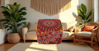 CRAFT KALA Large Hippie Mandala Meditation Floor Ottoman Pillow Cushion Pouf Cover Square Poufs Cover Bohemian Circle Floor Cushion Case Outdoor Fireplace Living Room Decor 22X22X14 inches, Red Mirchi