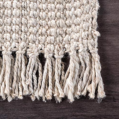 Nuloom Daniela Off-White, 6' Square, Handmade, Jute, Tassel, Soft and Textured, High Traffic, Stain Resistant, Easy Clean, Durable Area Rug for Bedroom, Living Room, Dining Space, Foyer, Entryway - color: Off White, size: 6' x 6' (Rectangular)