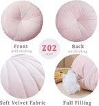 HLOVME Round Pillow Cushion for Couch Velvet Decorative Small Throw Pillow Solid Color for Living Room Bed Floor 15.7”, Light Brown