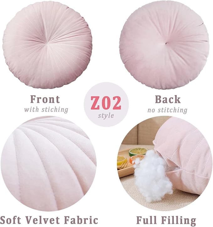 HLOVME Round Pillow Cushion for Couch Velvet Decorative Small Throw Pillow Solid Color for Living Room Bed Floor 15.7”, Mint Green